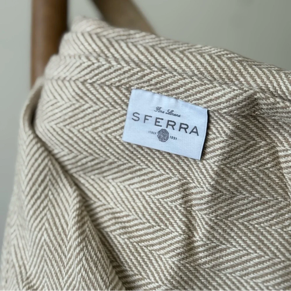 Sferra Celine Fringed Herringbone Cotton Throw Blanket New